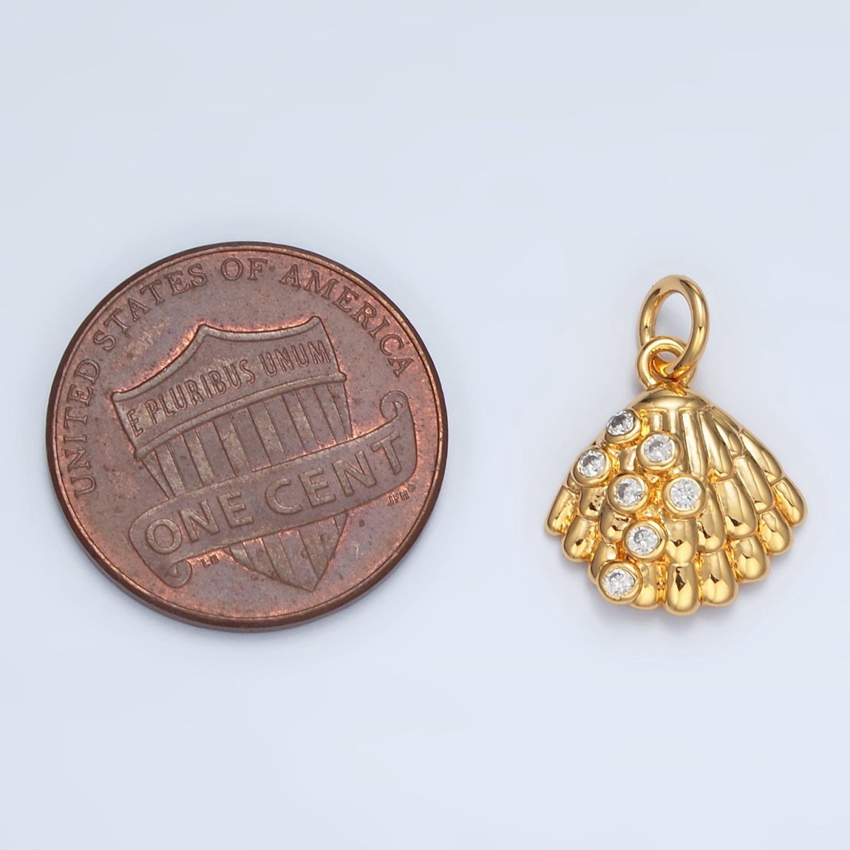 24K Gold Filled 15mm CZ Dotted Clam Sea Shell Charm in Gold & Silver | AG862