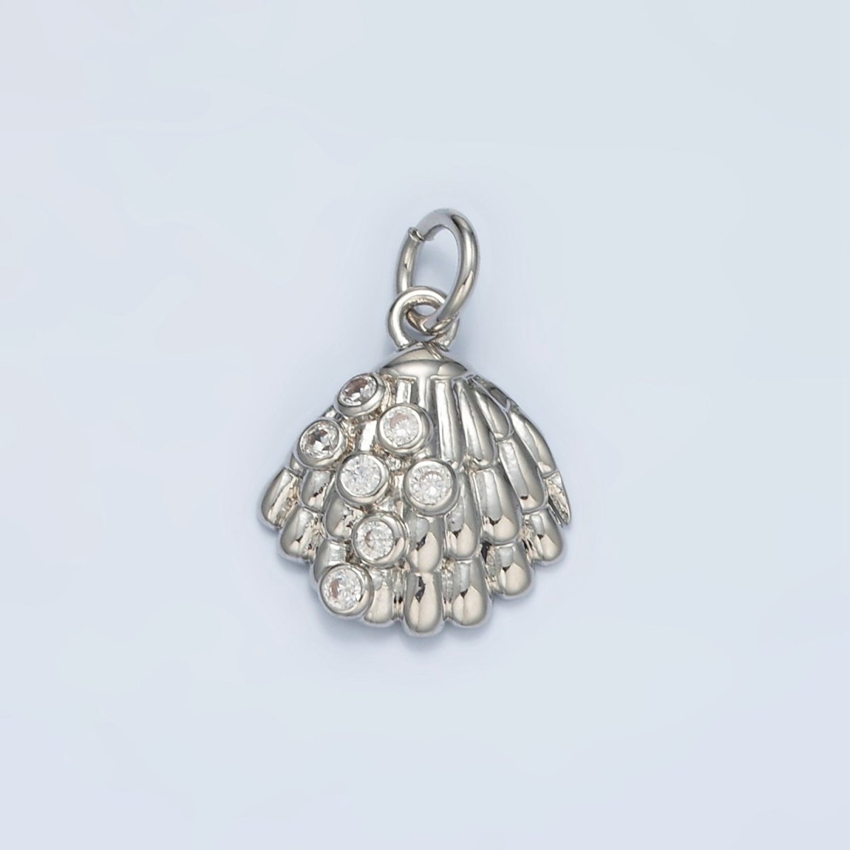 24K Gold Filled 15mm CZ Dotted Clam Sea Shell Charm in Gold & Silver | AG862