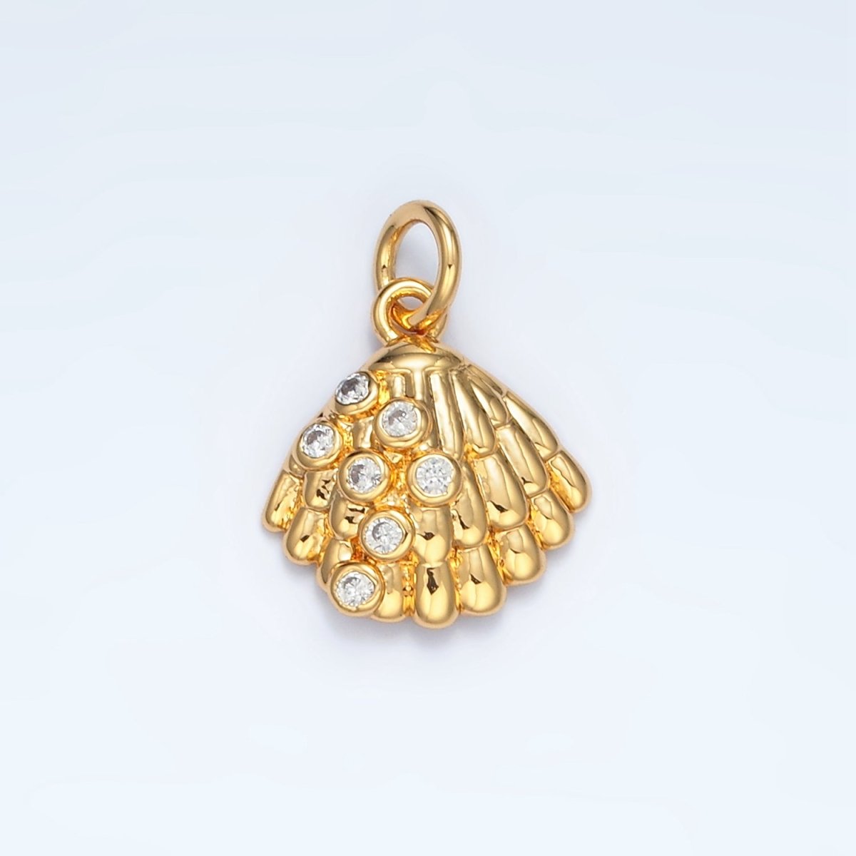 24K Gold Filled 15mm CZ Dotted Clam Sea Shell Charm in Gold & Silver | AG862