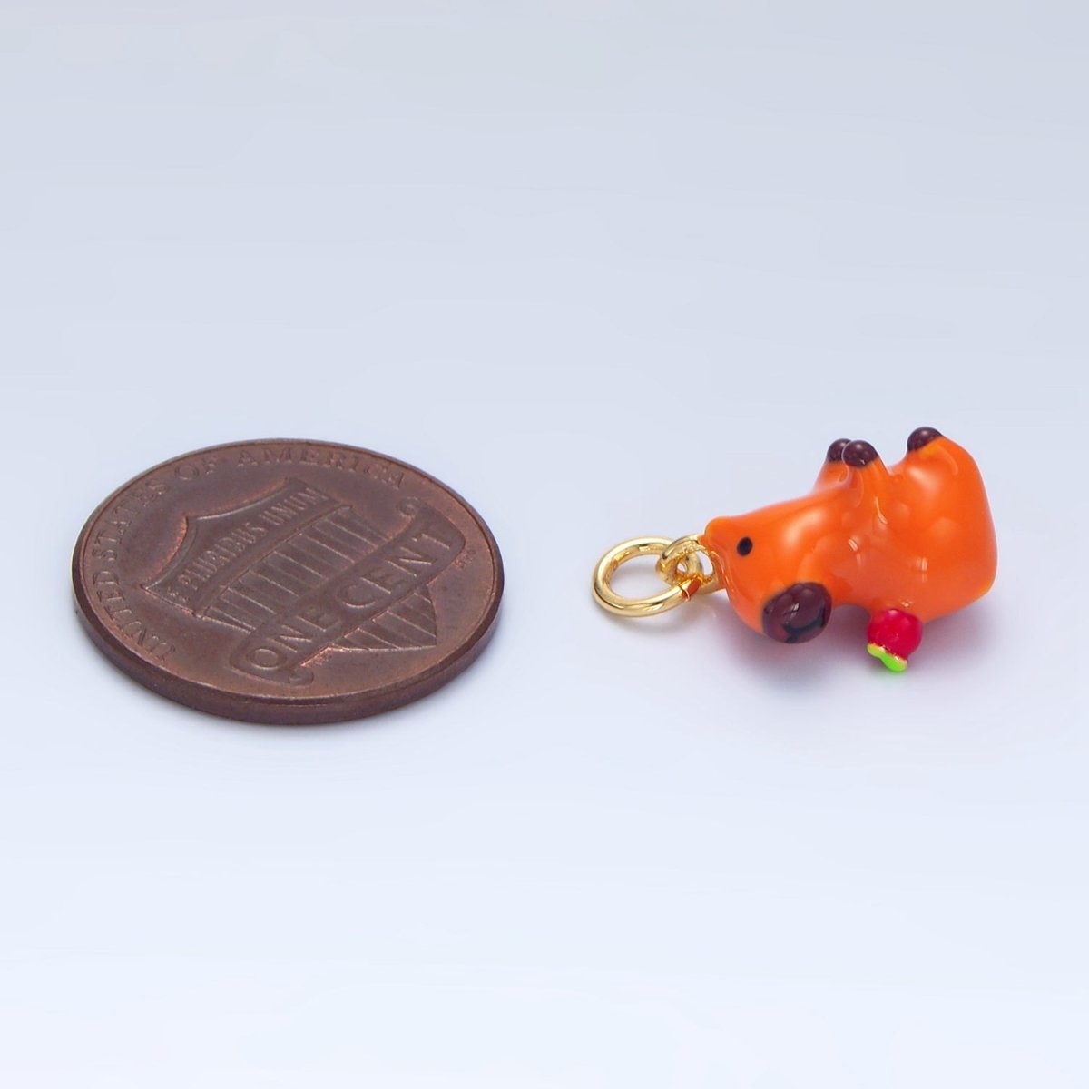 24K Gold Filled 15mm Glass Apple Capybara Animal Charm | X307 - DLUXCA