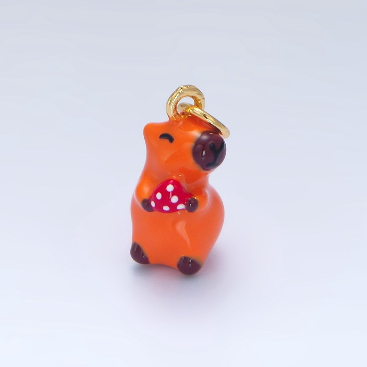 24K Gold Filled 15mm Glass Capybara with Mushroom Charm | X583 - DLUXCA