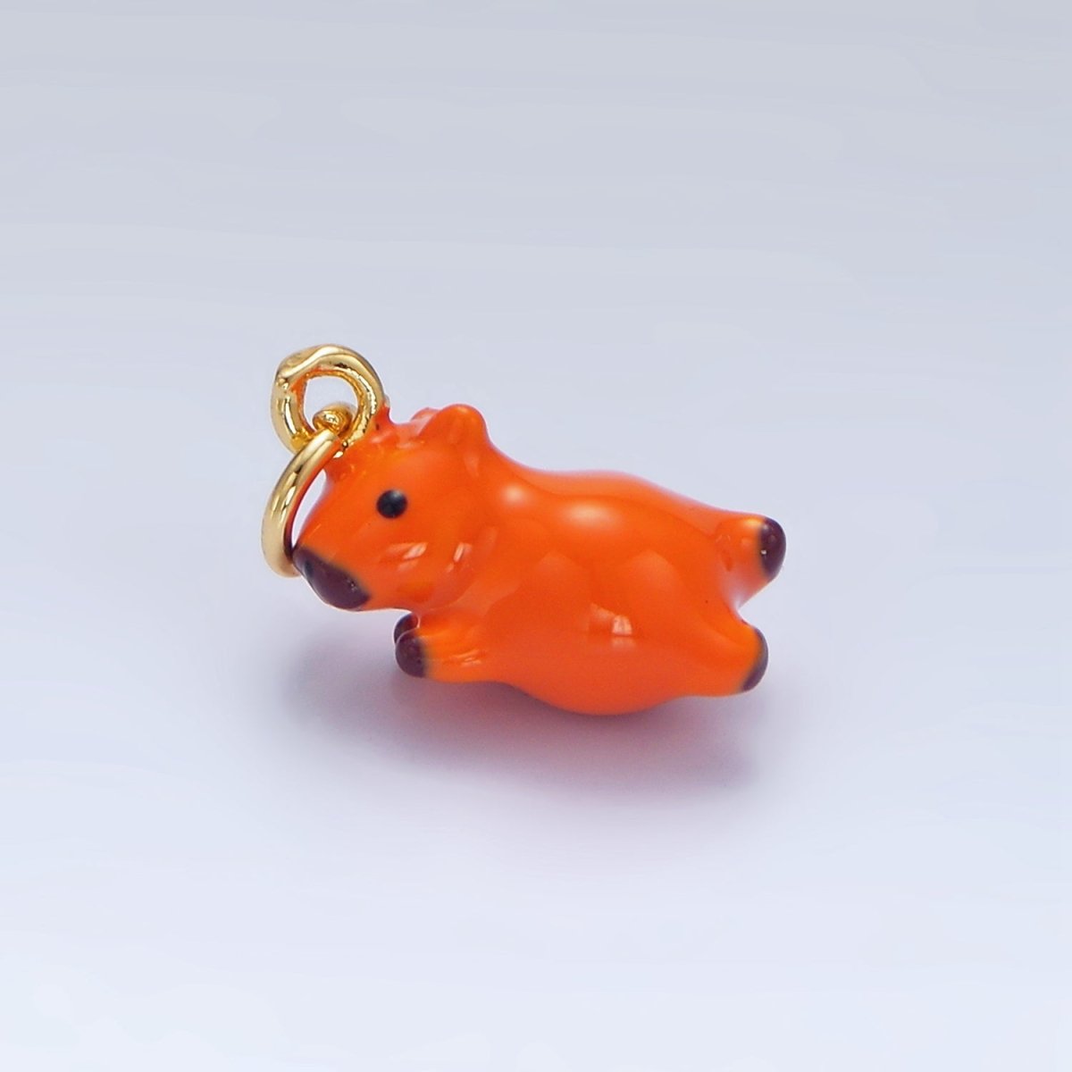 24K Gold Filled 15mm Glass Sitting Belly Flop Capybara Animal Charm | X580 - DLUXCA