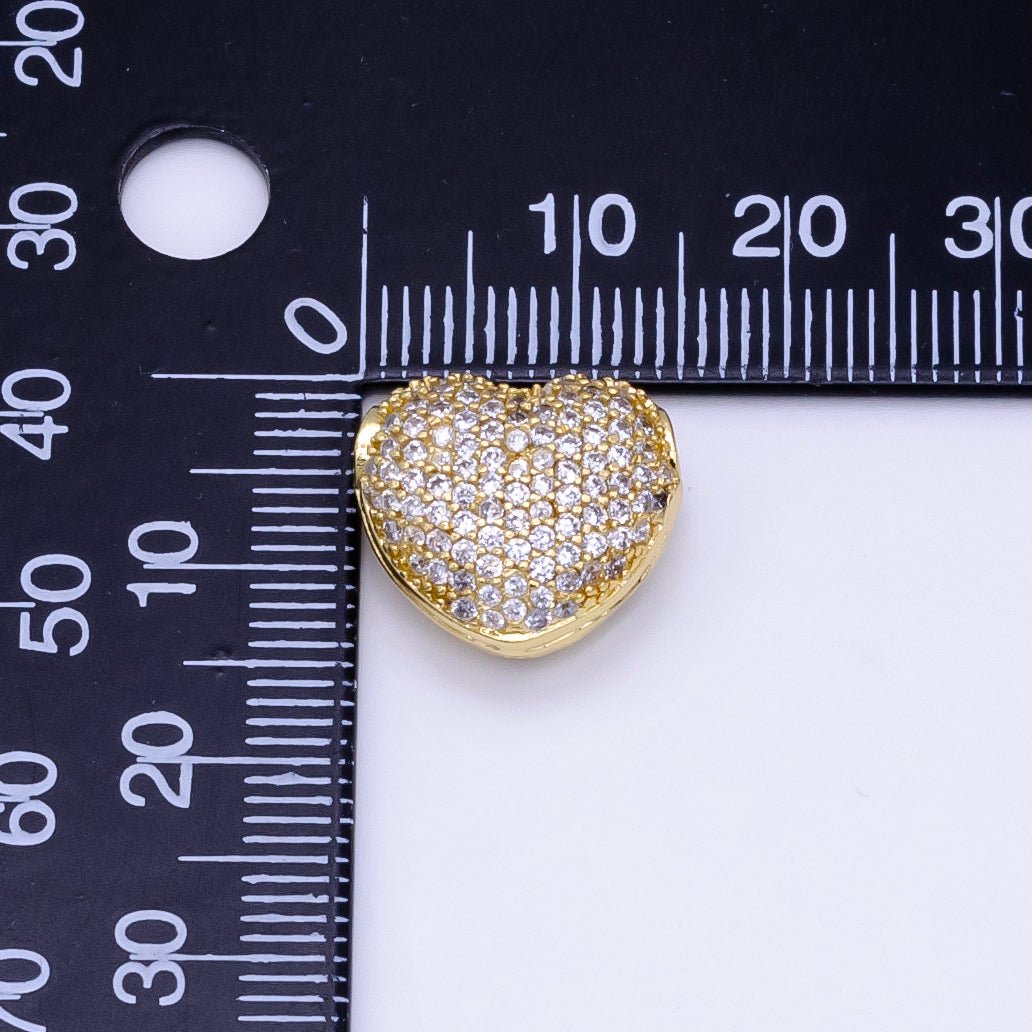 24K Gold Filled 15mm Micro Paved CZ Chubby Heart Bead in Gold & Silver | B290