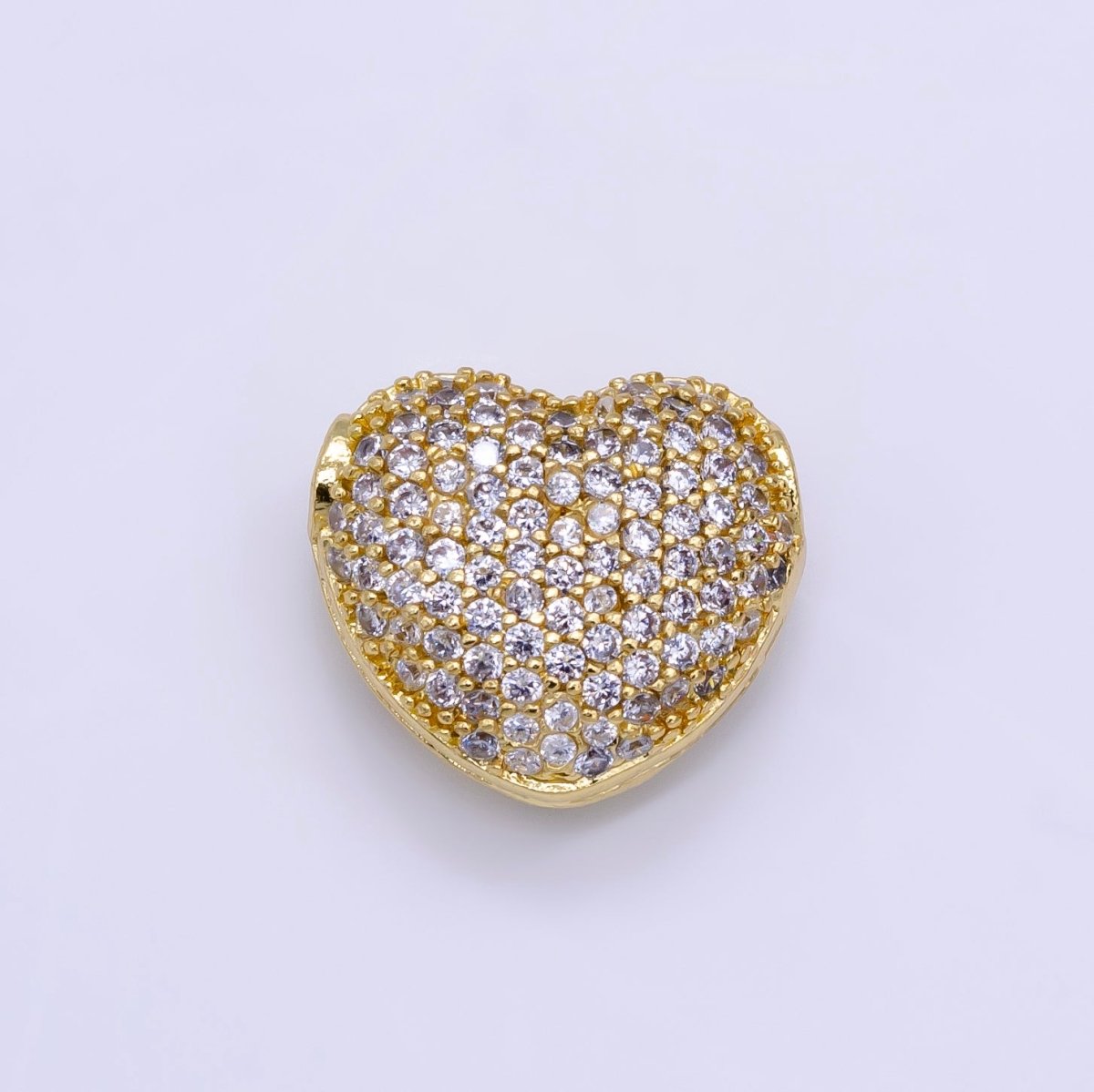 24K Gold Filled 15mm Micro Paved CZ Chubby Heart Bead in Gold & Silver | B290