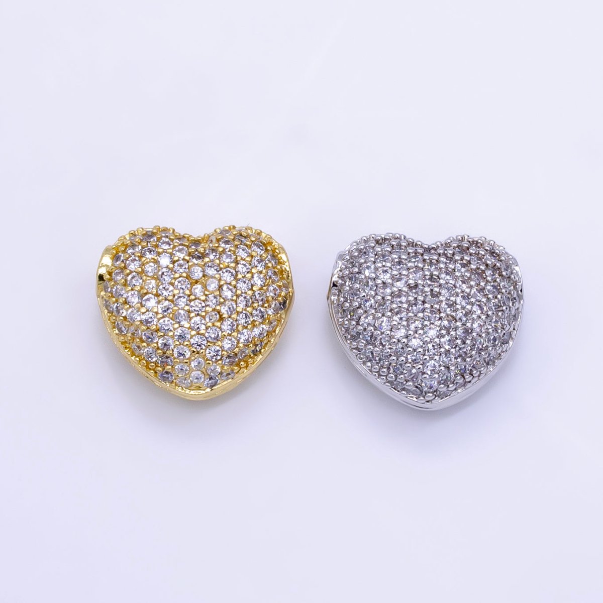 24K Gold Filled 15mm Micro Paved CZ Chubby Heart Bead in Gold & Silver | B290