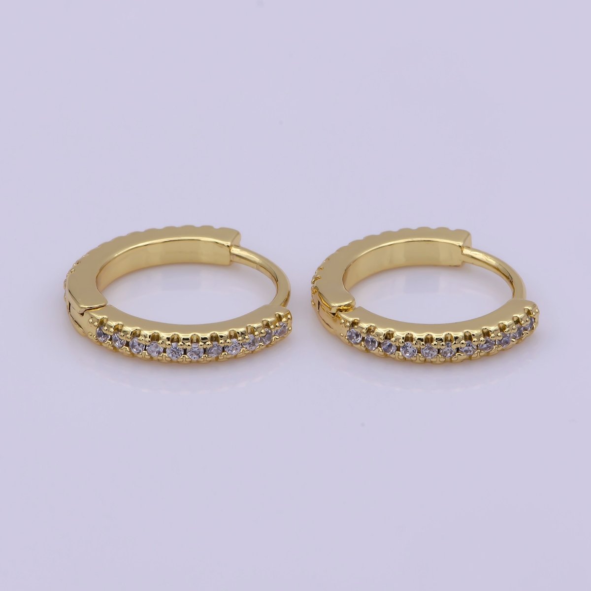 24K Gold Filled 15mm Micro Paved CZ Huggie Earrings in Gold & Silver | AB1186