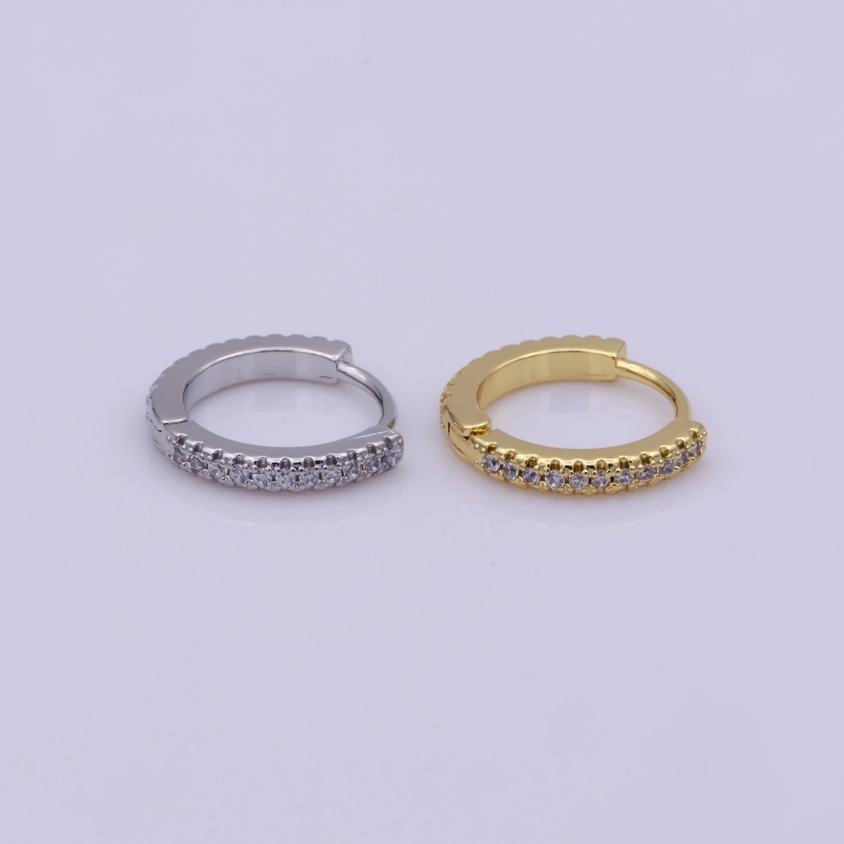 24K Gold Filled 15mm Micro Paved CZ Huggie Earrings in Gold & Silver | AB1186