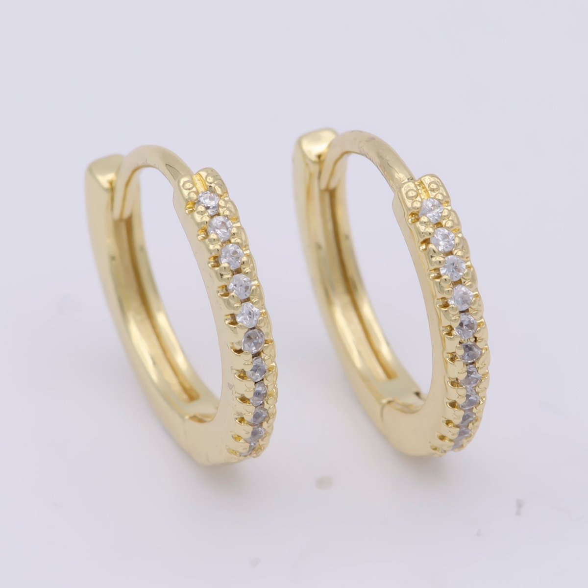 24K Gold Filled 15mm Micro Paved CZ Huggie Earrings in Gold & Silver | AB1203