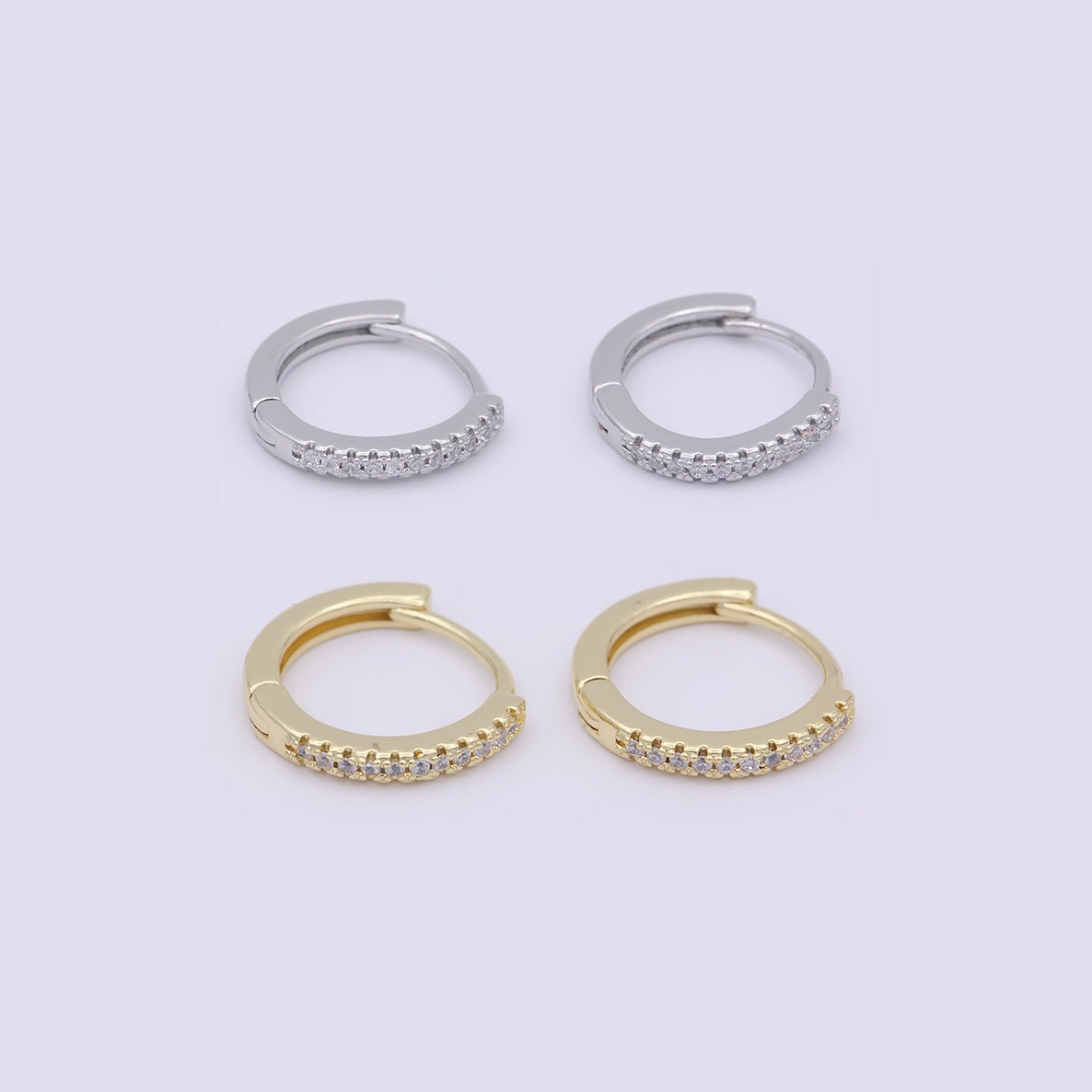 24K Gold Filled 15mm Micro Paved CZ Huggie Earrings in Gold & Silver | AB1203