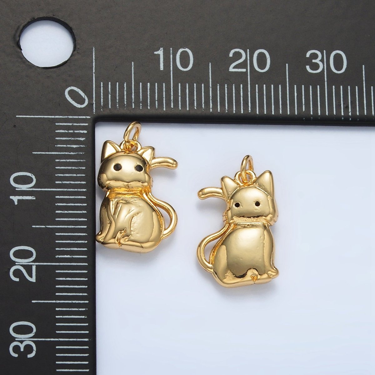 24K Gold Filled 15mm Mini Puffed Cat Kitty Pet Charm | AC166 - DLUXCA