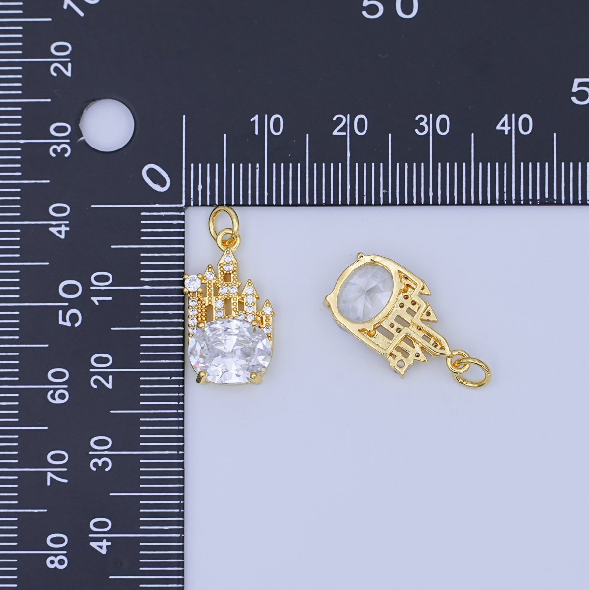 24K Gold Filled 15mm Oval CZ Micro Paved Kingdom Castle Charm | N702 - DLUXCA