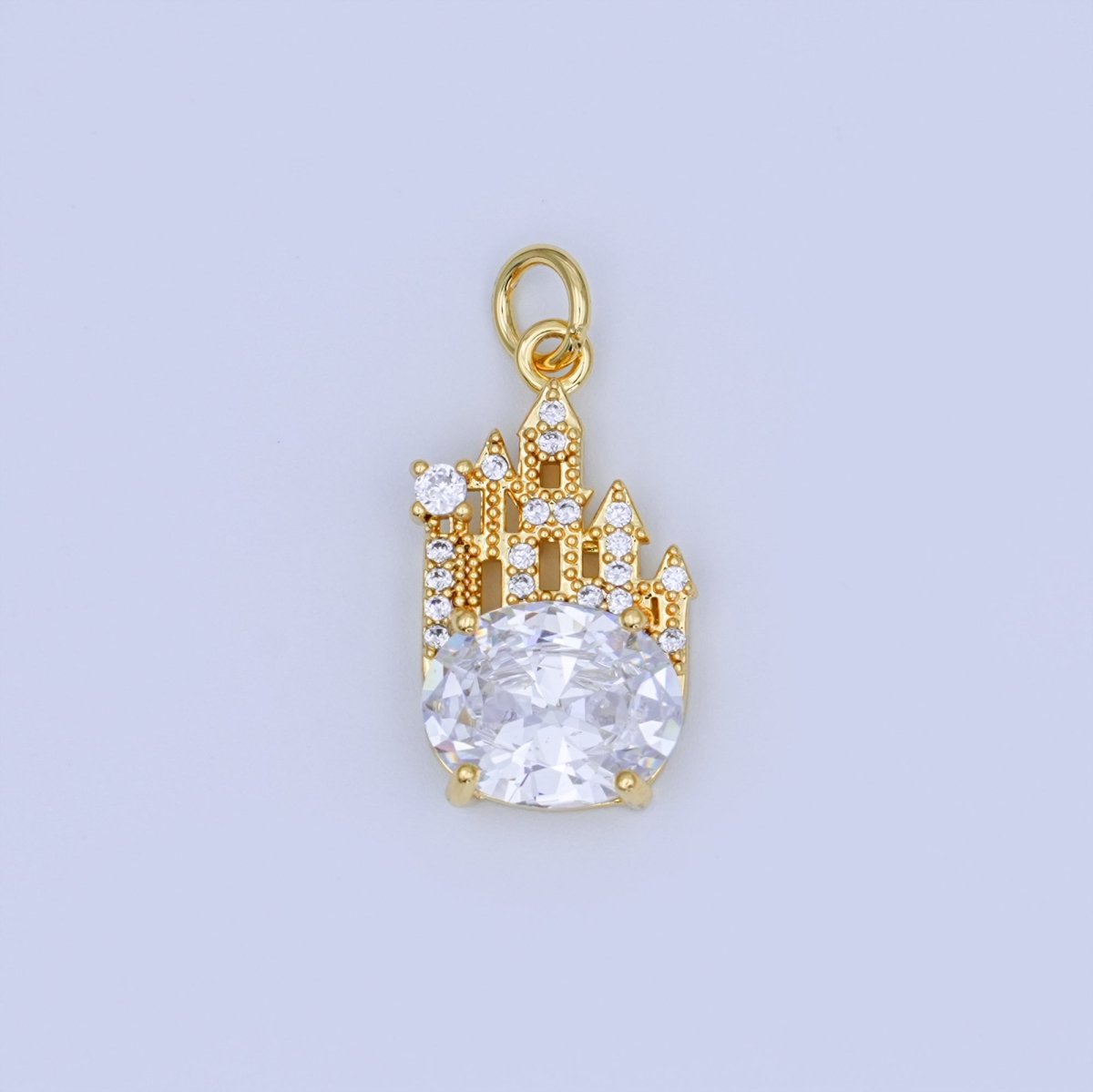 24K Gold Filled 15mm Oval CZ Micro Paved Kingdom Castle Charm | N702 - DLUXCA
