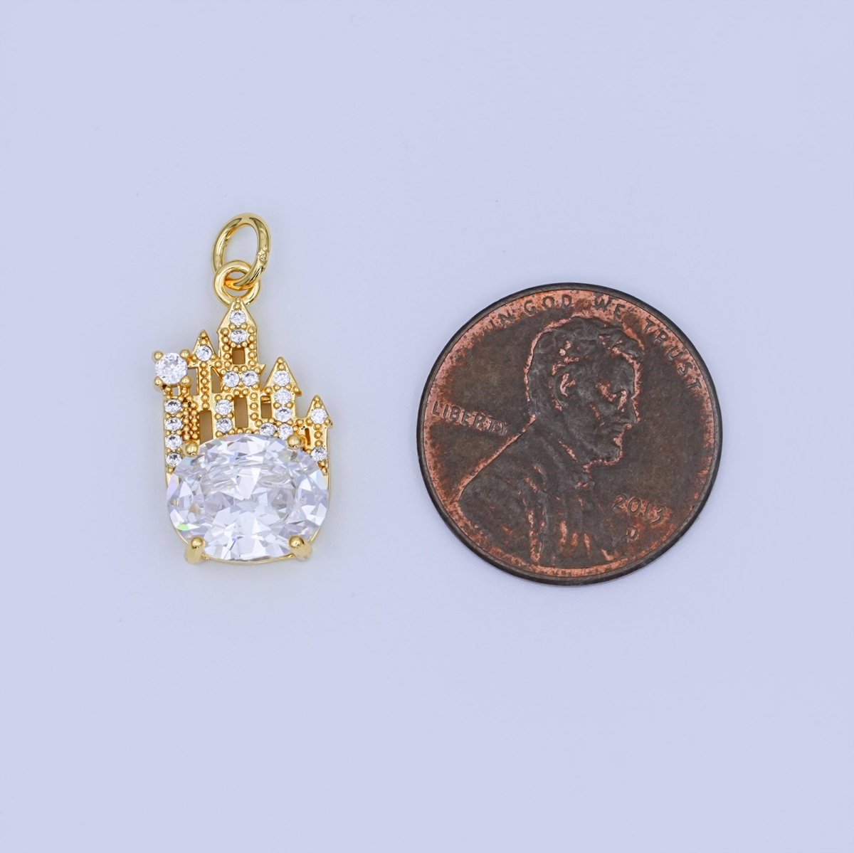 24K Gold Filled 15mm Oval CZ Micro Paved Kingdom Castle Charm | N702 - DLUXCA