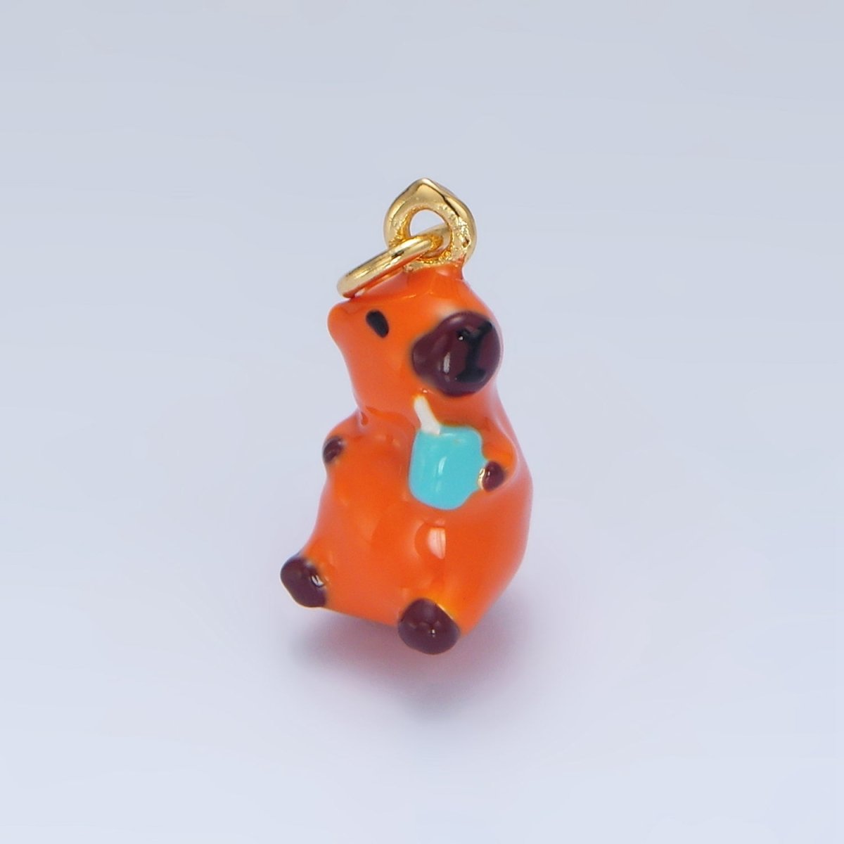 24K Gold Filled 16mm Glass Capybara with Drinking Cup | X581 - DLUXCA