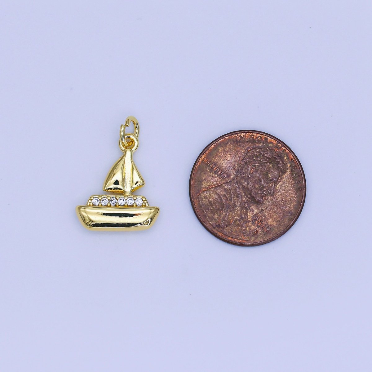 24K Gold Filled 16mm Micro Paved CZ Sailor Boat Charm | AJ310 - DLUXCA