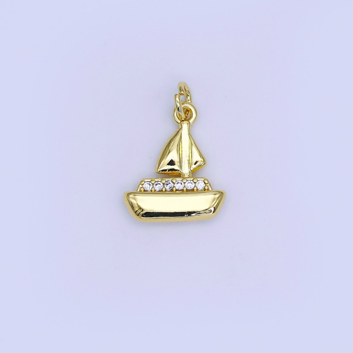 24K Gold Filled 16mm Micro Paved CZ Sailor Boat Charm | AJ310 - DLUXCA