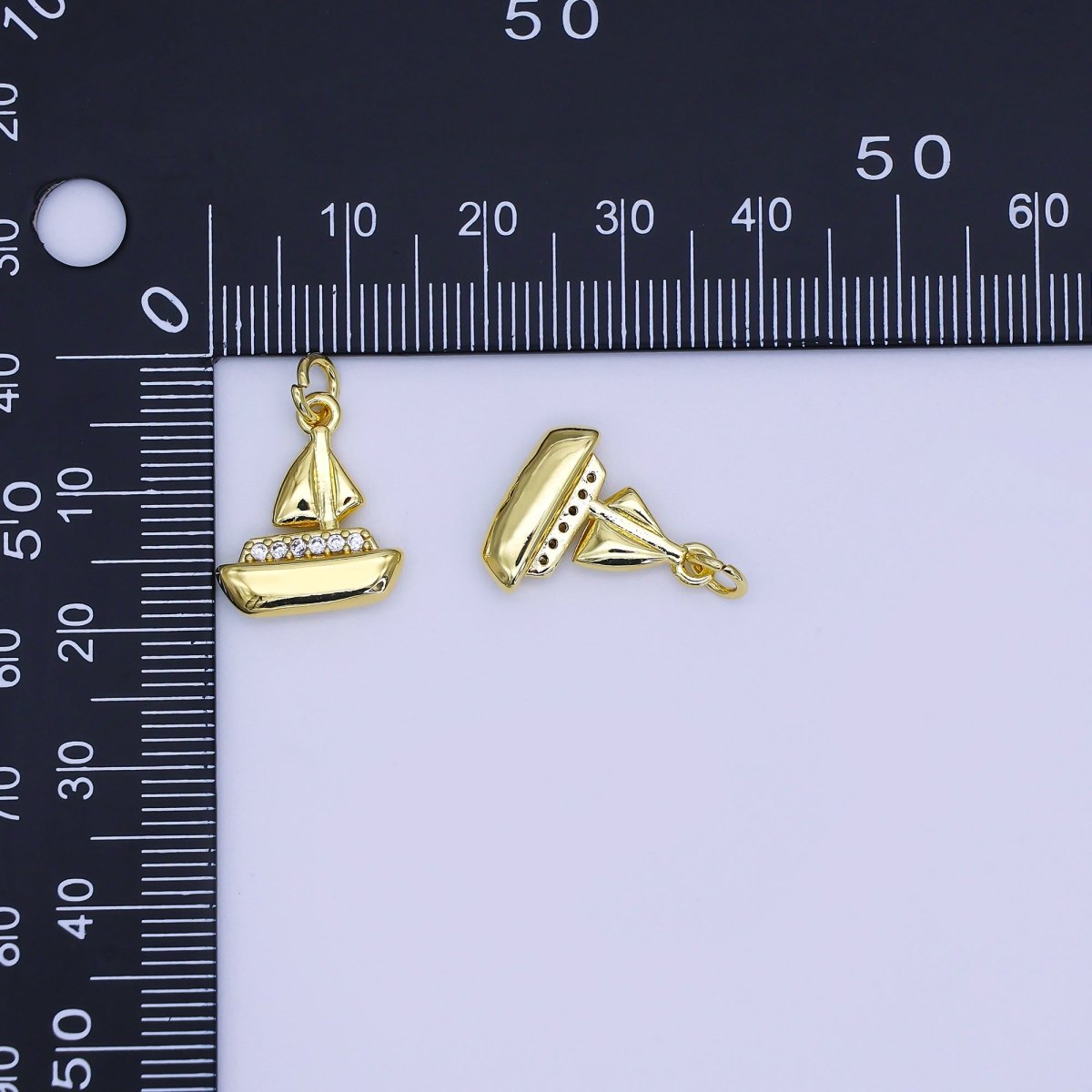 24K Gold Filled 16mm Micro Paved CZ Sailor Boat Charm | AJ310 - DLUXCA