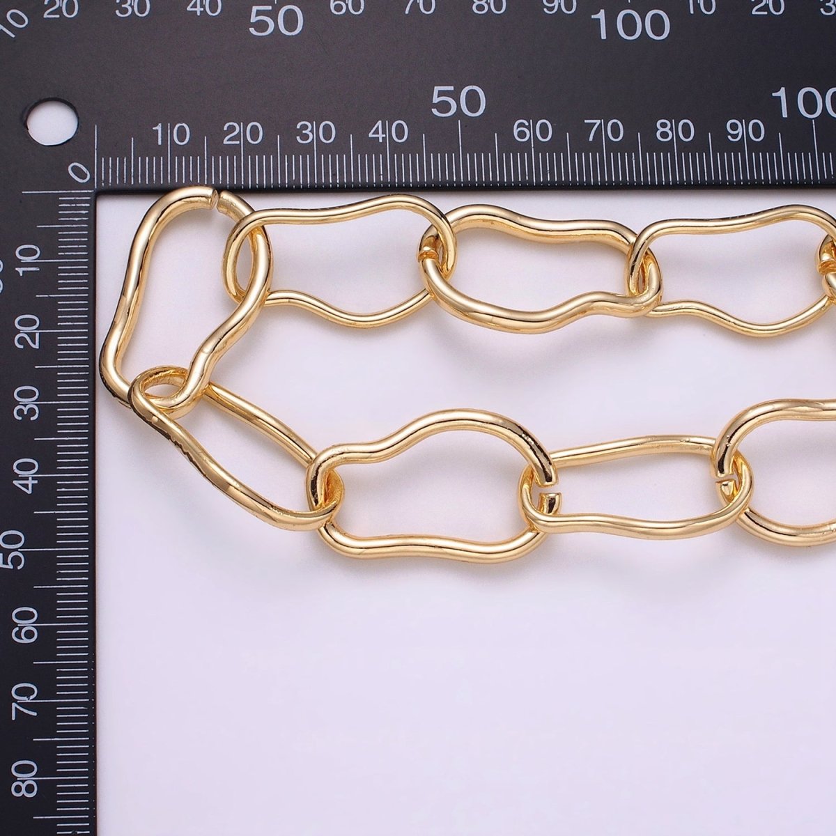 24k Gold Filled 17.3mm Abstract Cable Chain Link Unfinished Yard Chain in Gold & Silver | ROLL-1305 ROLL-1306 Clearance Pricing