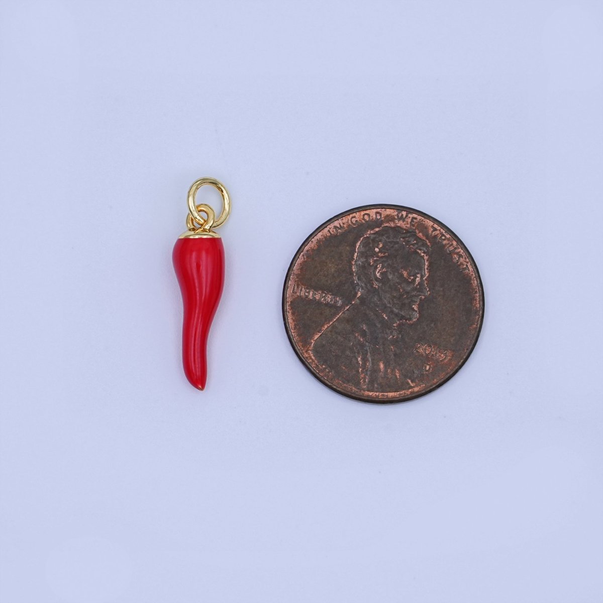 24K Gold Filled 17.5mm Red Enamel Chili Mini Charm | W478 - DLUXCA
