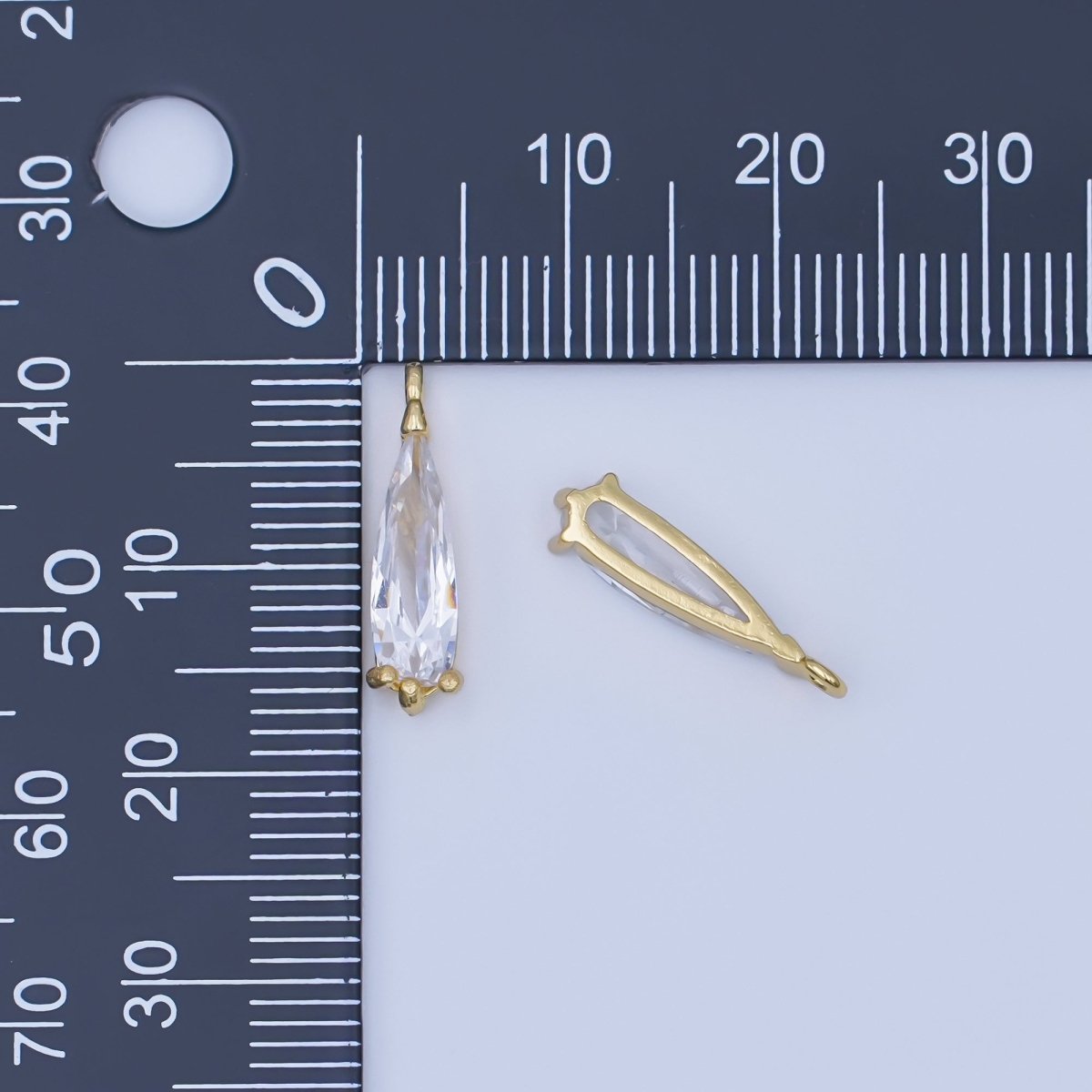 24K Gold Filled 17mm Clear CZ Teardrop Charm | AF447 - DLUXCA