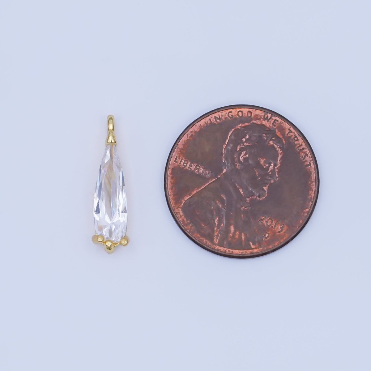 24K Gold Filled 17mm Clear CZ Teardrop Charm | AF447 - DLUXCA