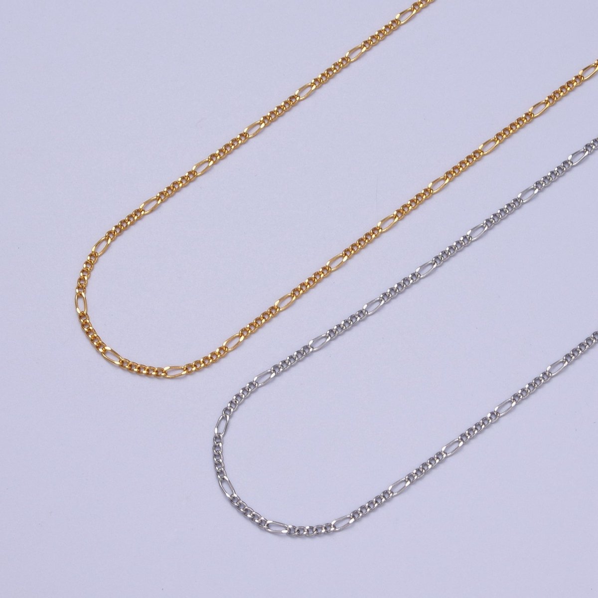 24K Gold Filled 1.7mm Figaro Dainty Unfinished Bulk Chain in Gold & Silver | ROLL-984, ROLL-985
