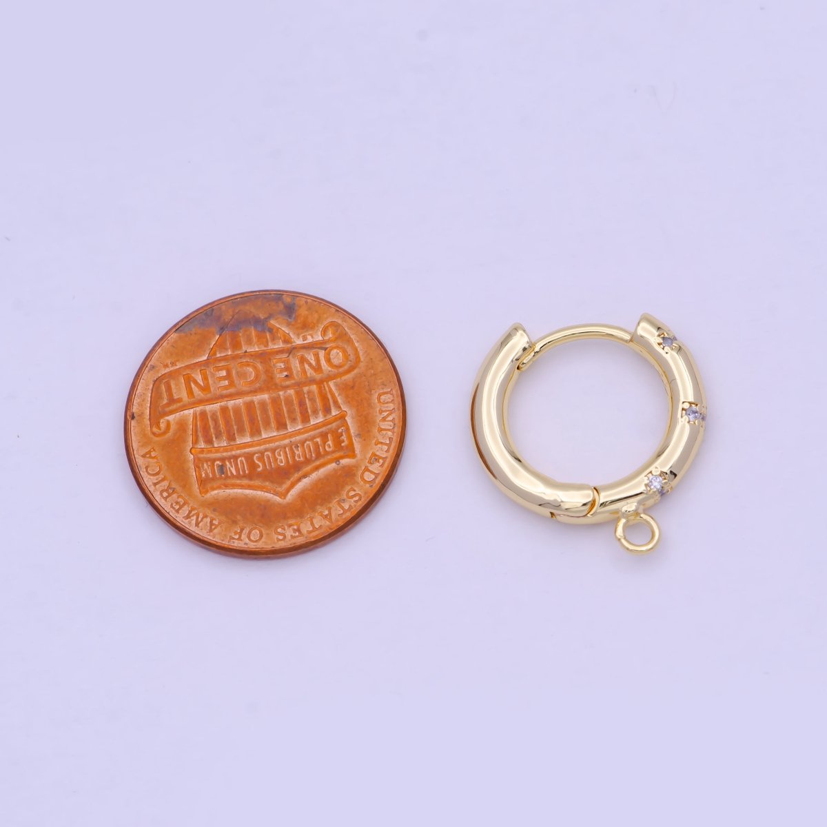 24K Gold Filled 17mm Huggie Open Loop Round Cubic Zirconia Hoop Earrings Supply L-844 - DLUXCA