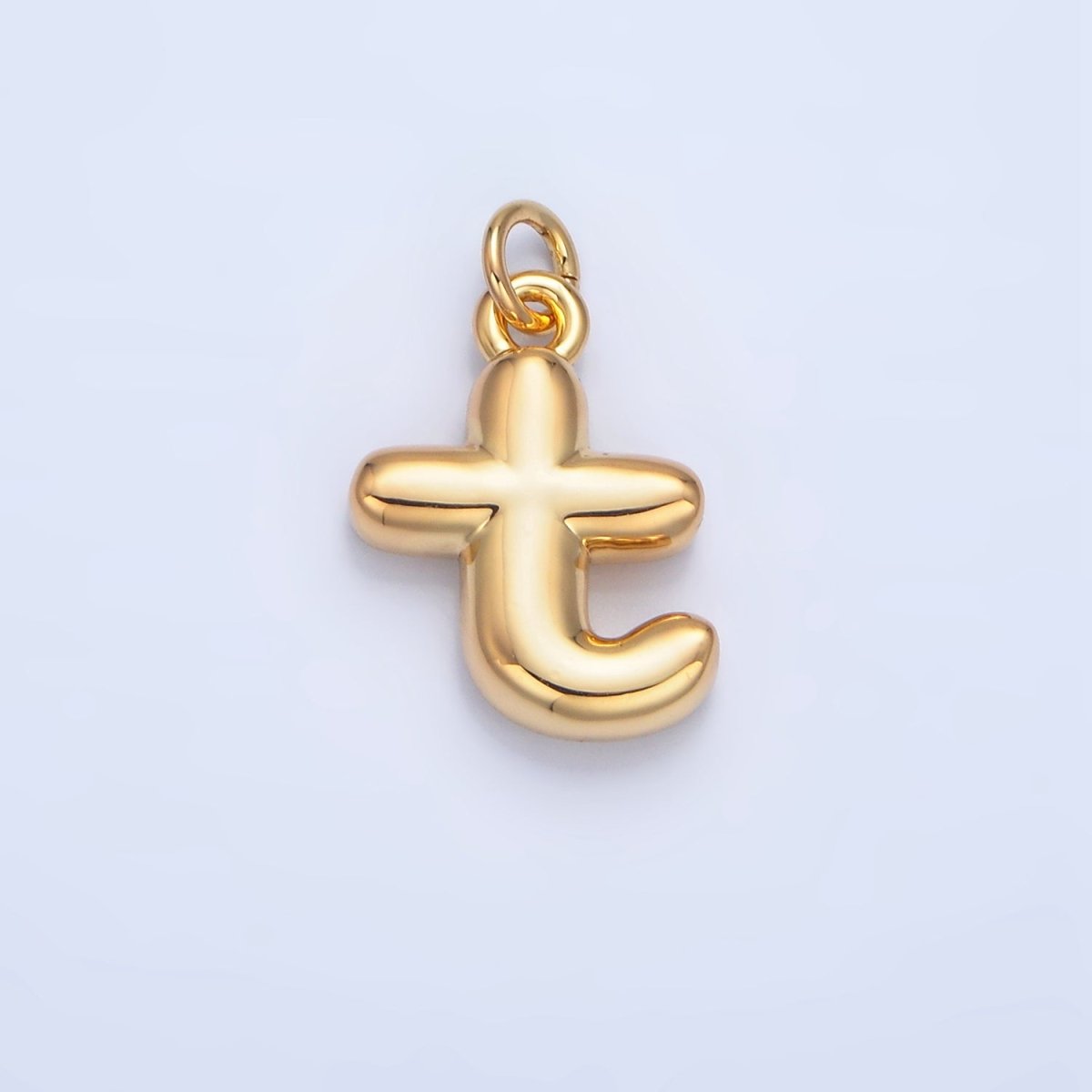 24K Gold Filled 17mm Initial Lowercase Letter "T" Chubby Balloon Charm | C004