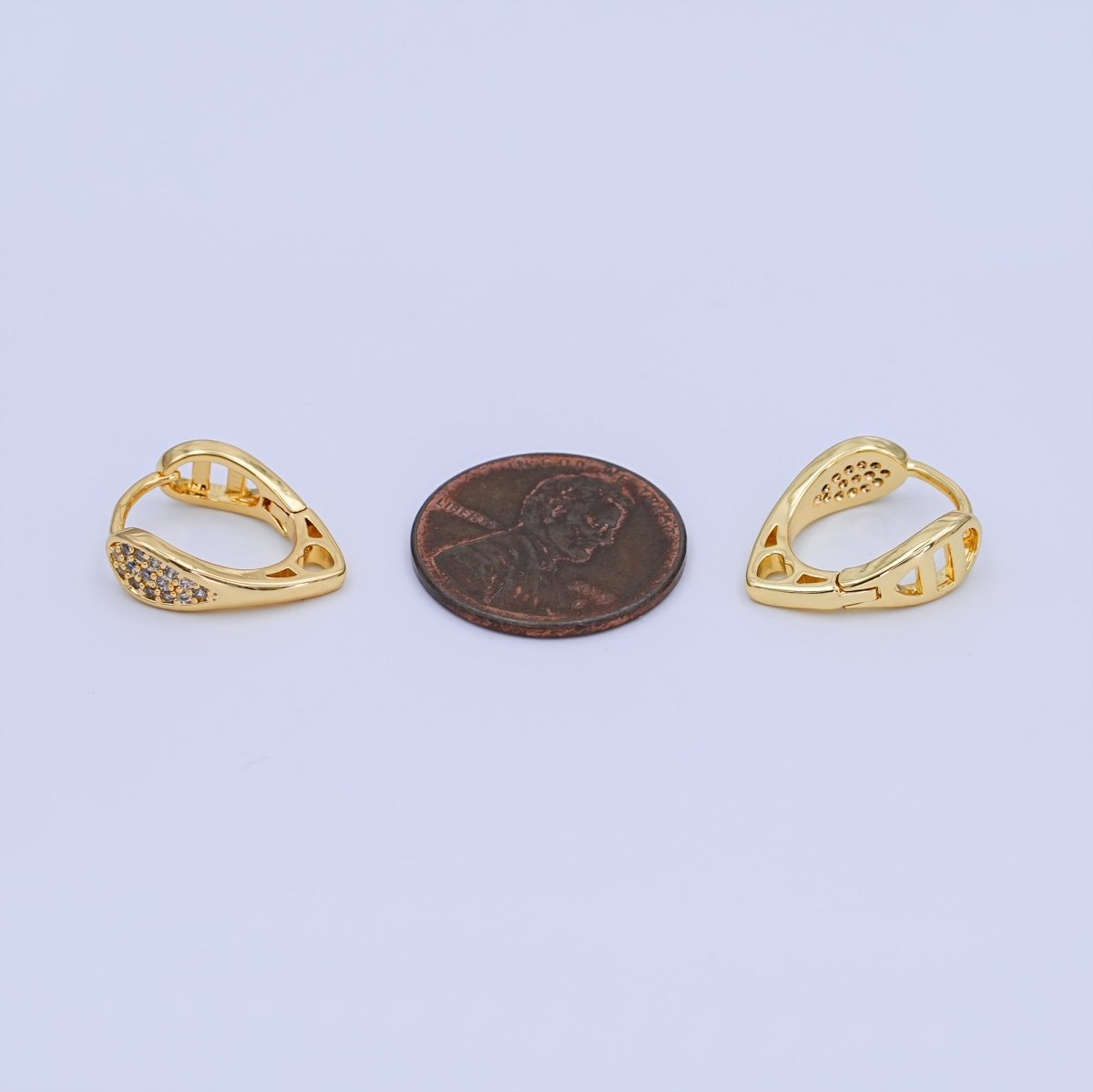 24K Gold Filled 17mm Micro Paved CZ Geometric Teardrop Huggie Earrings | T268 - DLUXCA