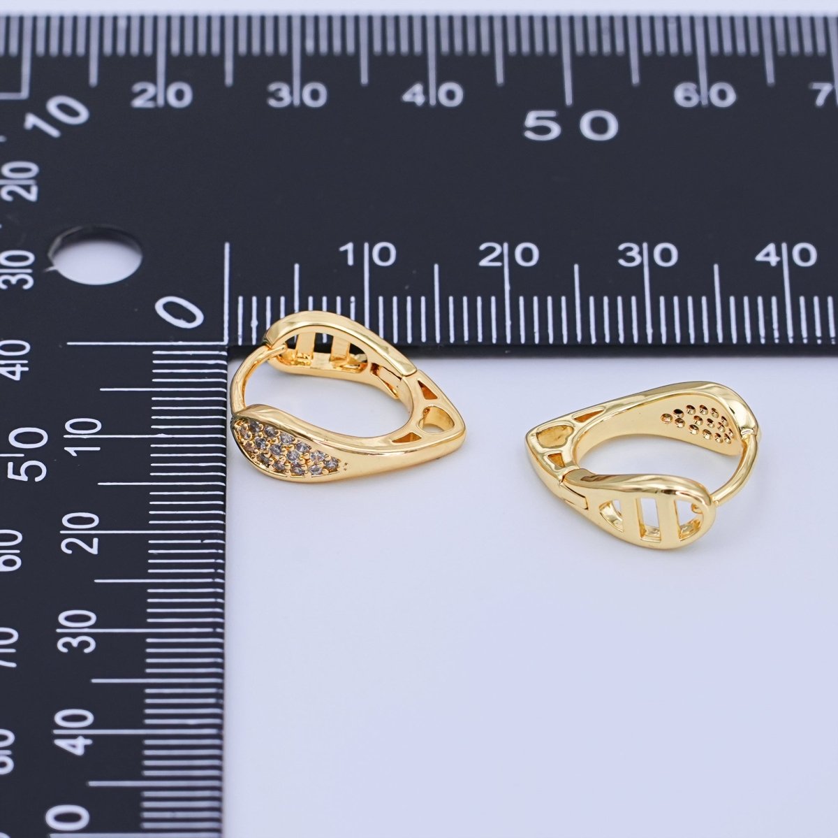 24K Gold Filled 17mm Micro Paved CZ Geometric Teardrop Huggie Earrings | T268 - DLUXCA