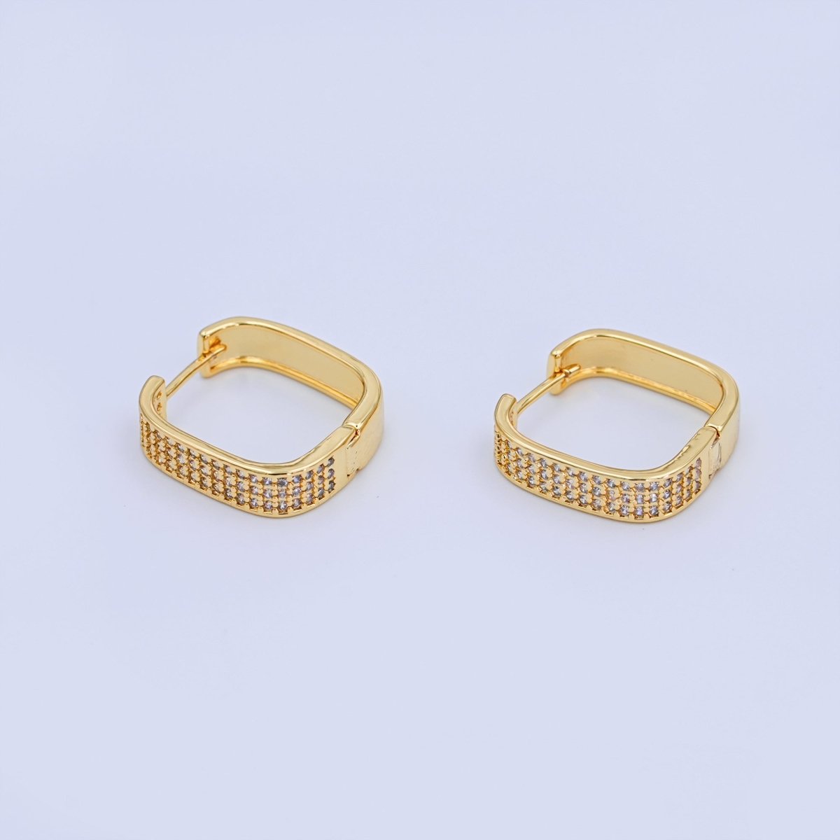 24K Gold Filled 17mm Micro Paved CZ Square Oblong Hoop Earrings | T380 - DLUXCA