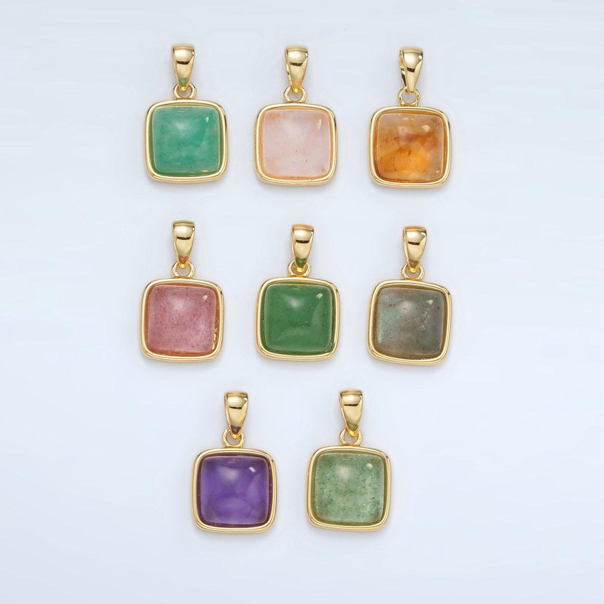 24K Gold Filled 17mm Natural Gemstone Bezel Square Pendant | AH165 - AH168