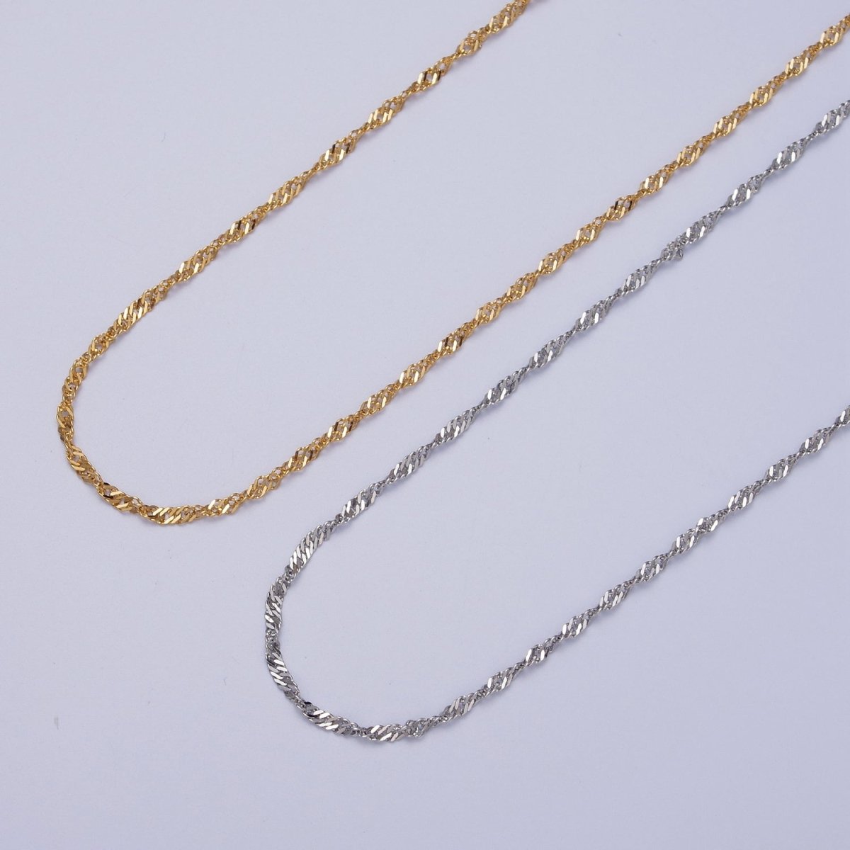 24K Gold Filled 1.7mm Singapore Twist Gold, Silver Unfinished Chain | ROLL-929 ROLL-930 Clearance Pricing