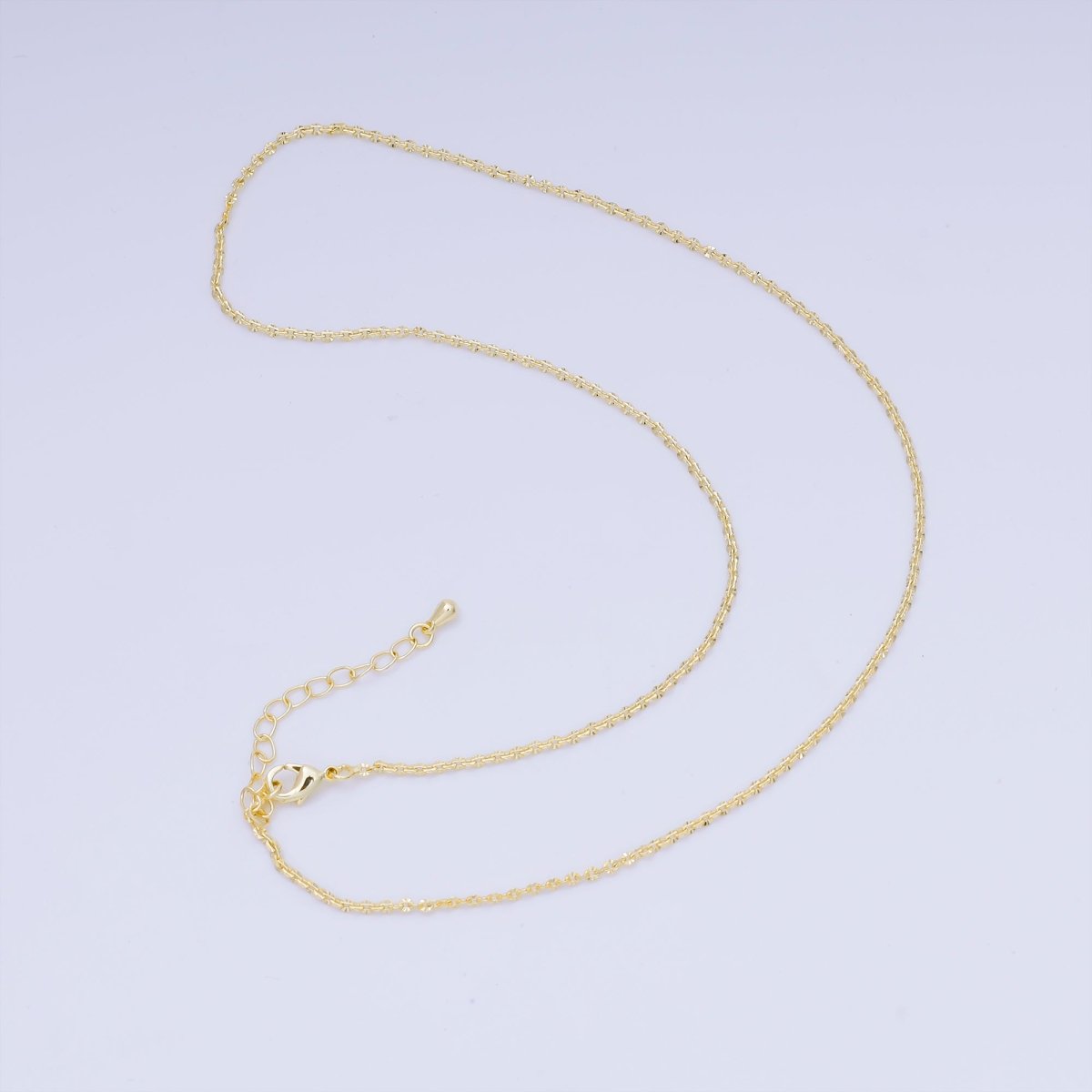 24K Gold Filled 1.7mm Sunburst Hammered Cable 17.5 Inch Chain Necklace | WA - 3227 - DLUXCA