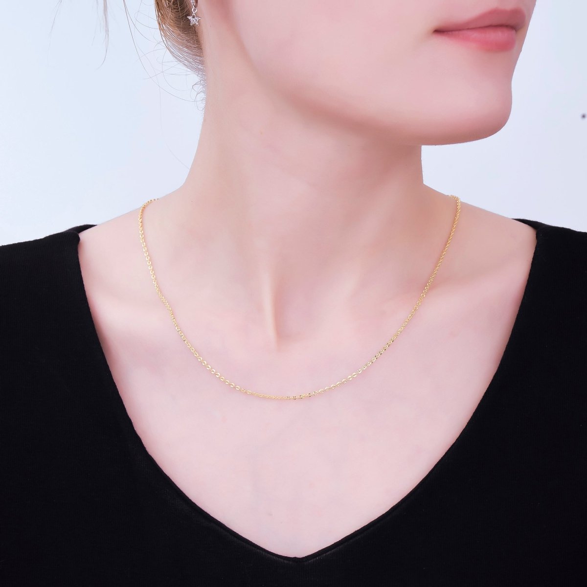 24K Gold Filled 1.7mm Sunburst Hammered Cable 17.5 Inch Chain Necklace | WA - 3227 - DLUXCA