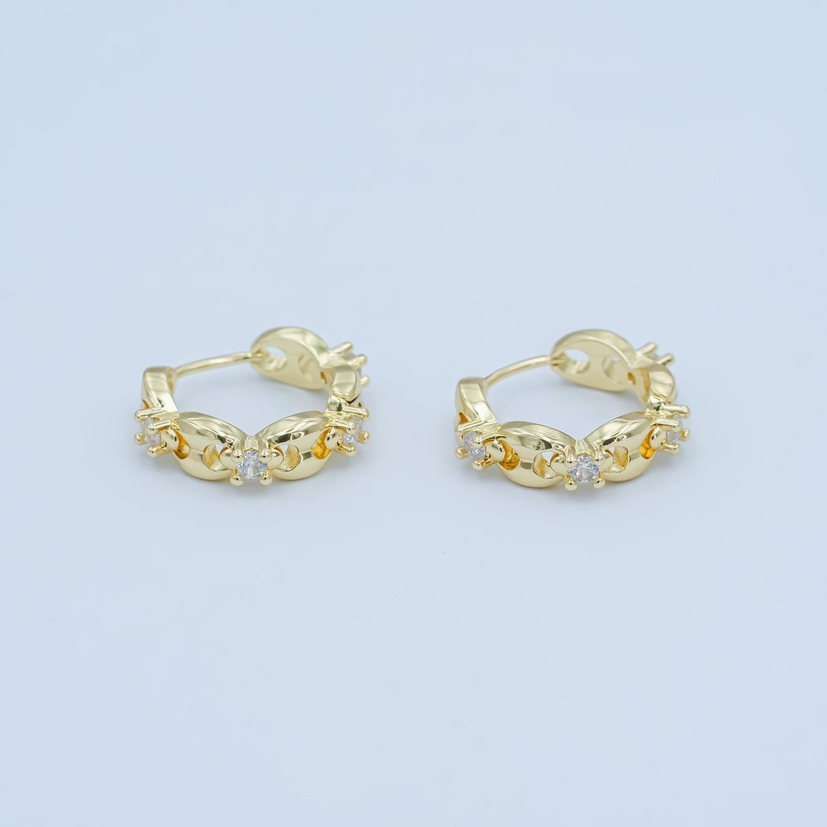 24K Gold Filled 18mm CZ Anchor Mariner Huggie Earrings | AI431 - DLUXCA