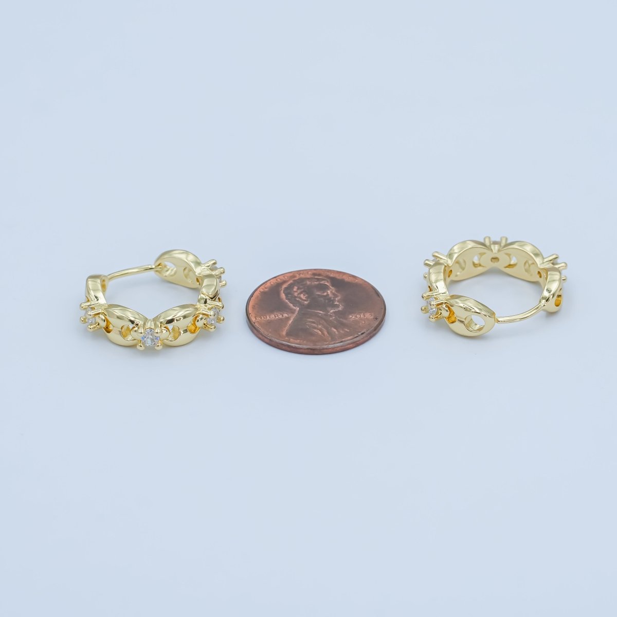 24K Gold Filled 18mm CZ Anchor Mariner Huggie Earrings | AI431 - DLUXCA