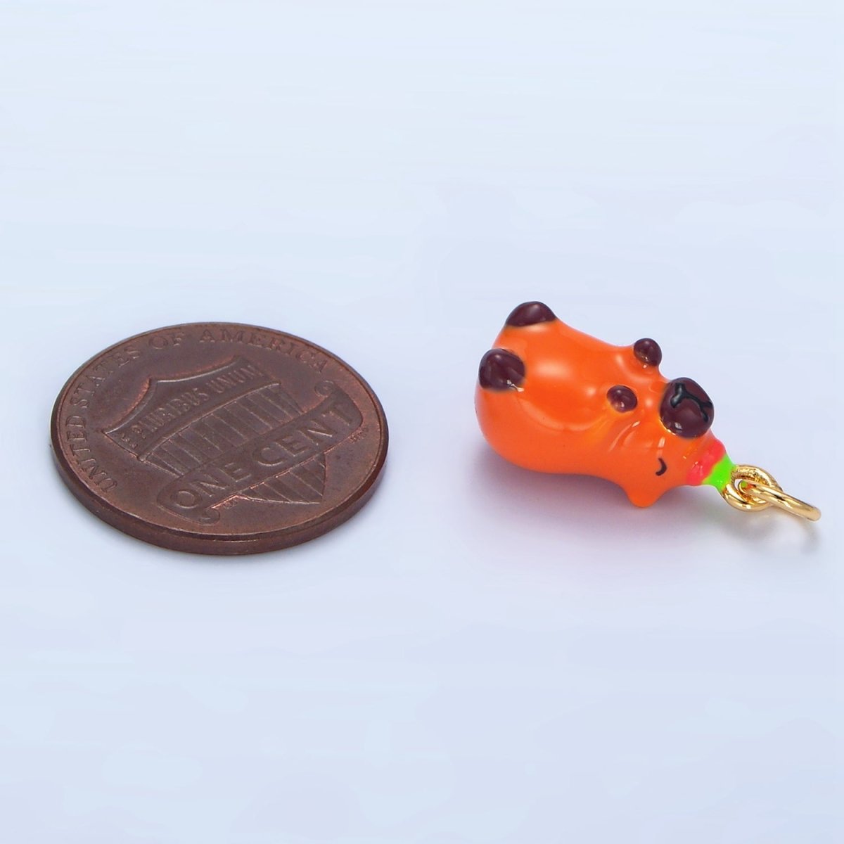 24K Gold Filled 18mm Glass Happy Capybara with Tomato Fruit Charm | X578 - DLUXCA