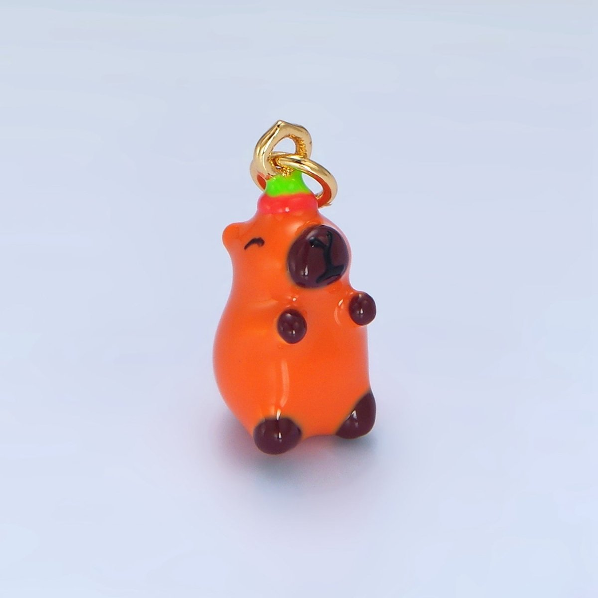 24K Gold Filled 18mm Glass Happy Capybara with Tomato Fruit Charm | X578 - DLUXCA