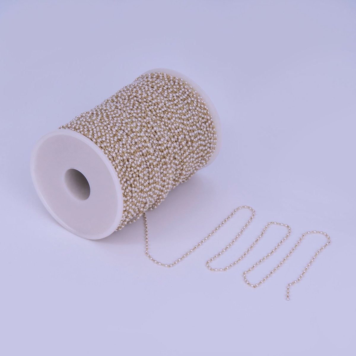 24K Gold Filled 1.8mm Shell Pearl Link Unfinished Chain by Yard | Roll - 1661 - DLUXCA