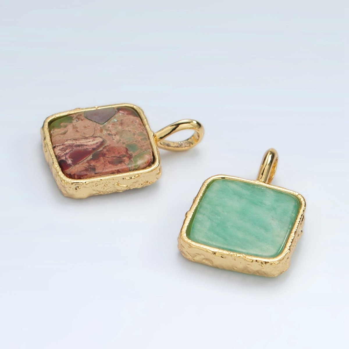 24K Gold Filled 18mm Square Natural Gemstone Foil Pendant | AA1358-AA1364