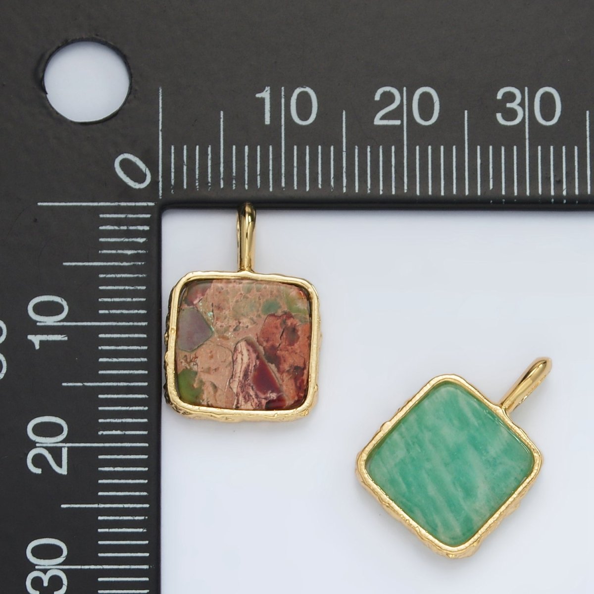 24K Gold Filled 18mm Square Natural Gemstone Foil Pendant | AA1358-AA1364