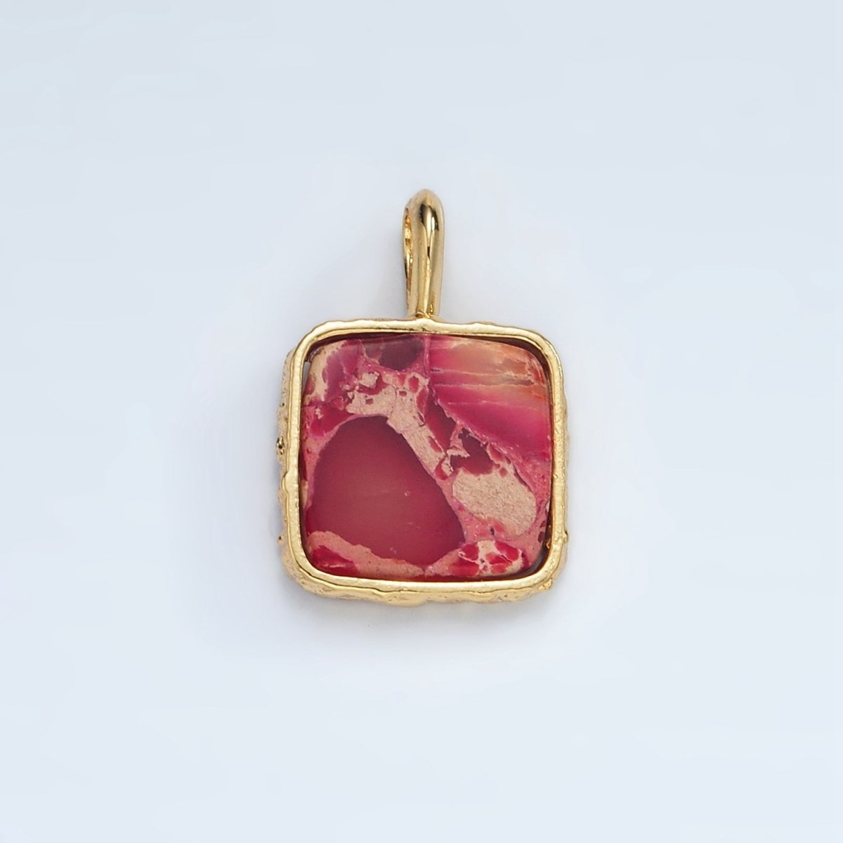 24K Gold Filled 18mm Square Natural Gemstone Foil Pendant | AA1358-AA1364