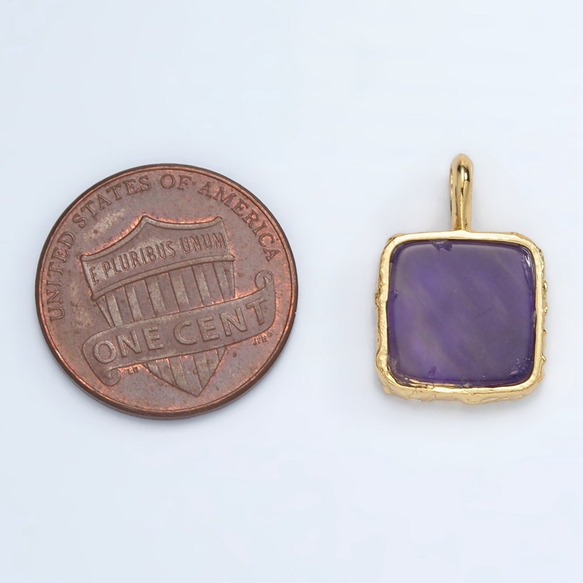 24K Gold Filled 18mm Square Natural Gemstone Foil Pendant | AA1358-AA1364