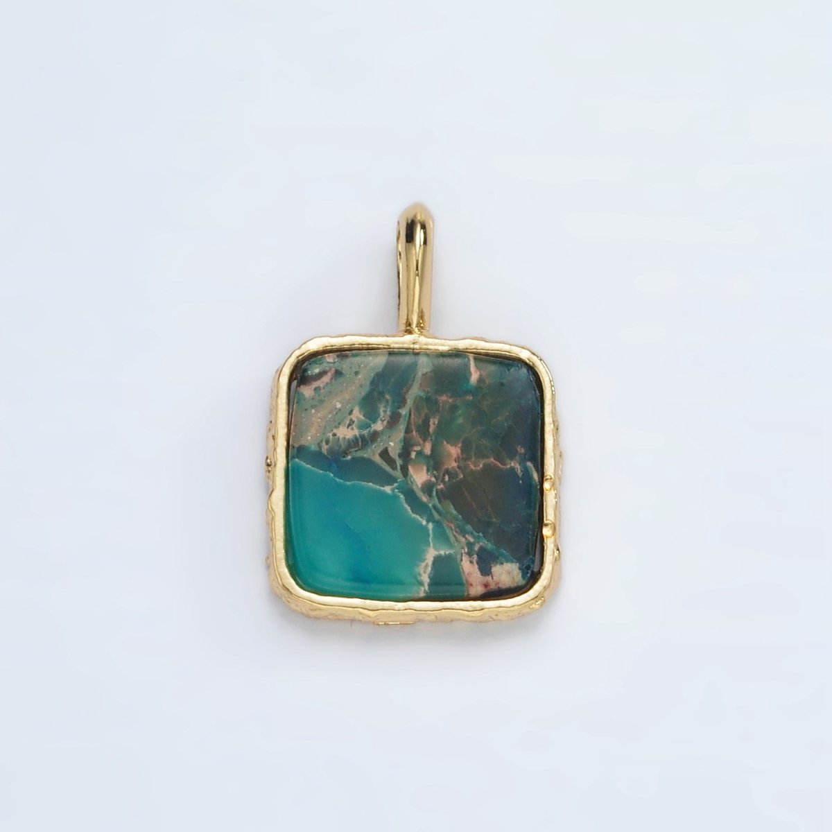 24K Gold Filled 18mm Square Natural Gemstone Foil Pendant | AA1358-AA1364