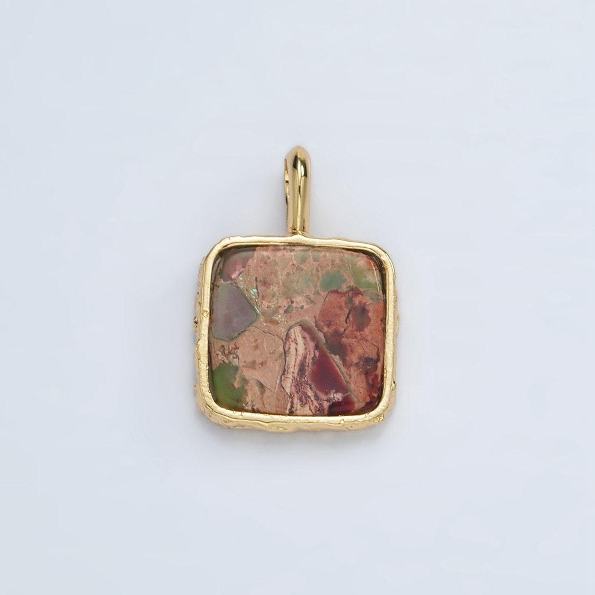 24K Gold Filled 18mm Square Natural Gemstone Foil Pendant | AA1358-AA1364