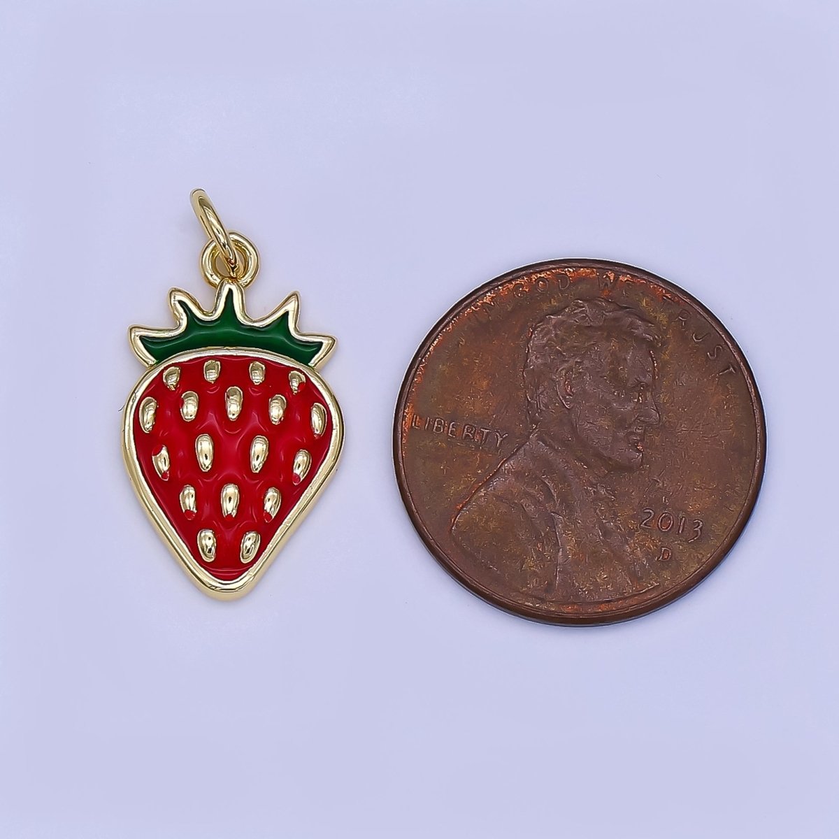 24K Gold Filled 19mm Red Strawberry Enamel Charm | AF503 - DLUXCA