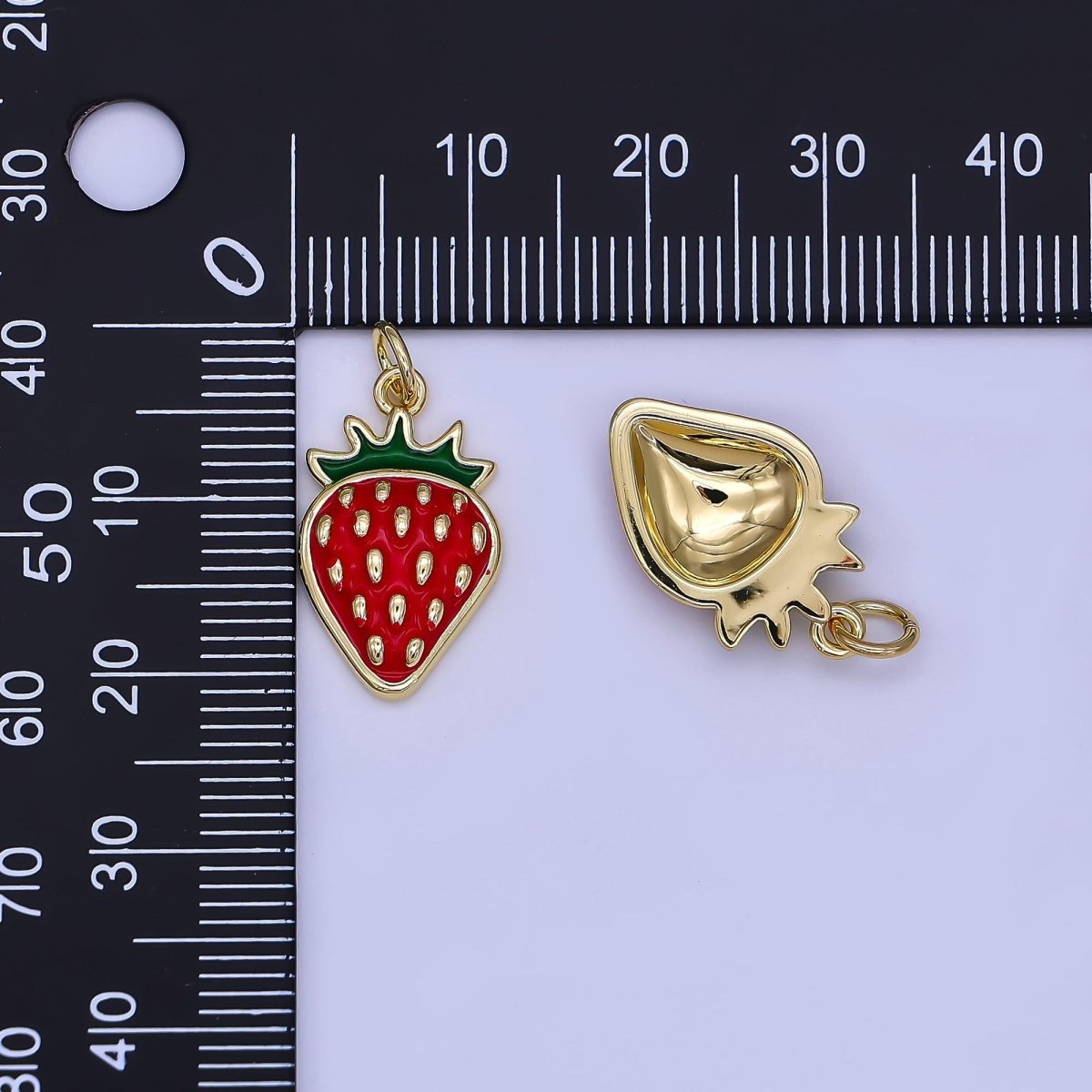 24K Gold Filled 19mm Red Strawberry Enamel Charm | AF503 - DLUXCA