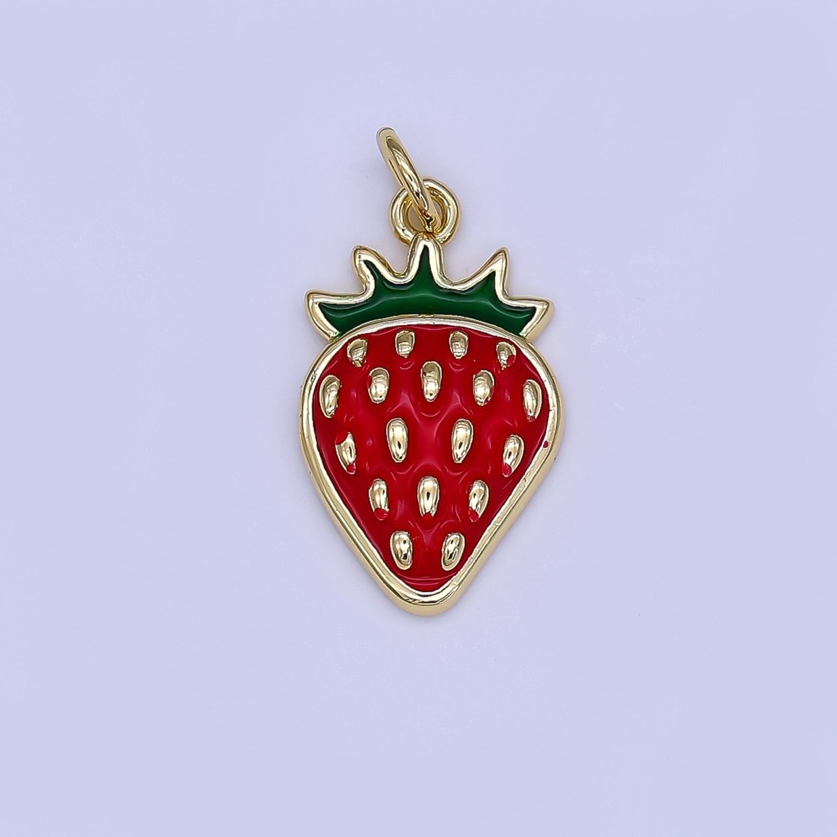 24K Gold Filled 19mm Red Strawberry Enamel Charm | AF503 - DLUXCA