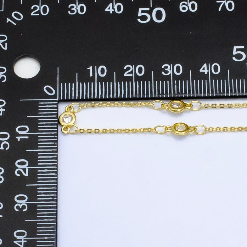 24K Gold Filled 19mm Spaced CZ Bezel Satellite Chain by Yard | Roll - 1532 - DLUXCA